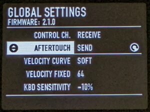 Global settings - velocity curve & keyboard sensitivity