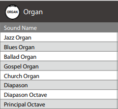 Organ sound list