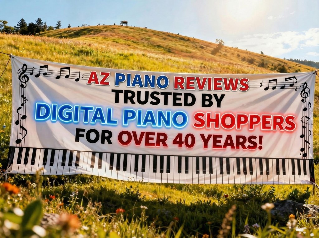 AZ Piano Reviews banner on hill - trusted for over 40 years