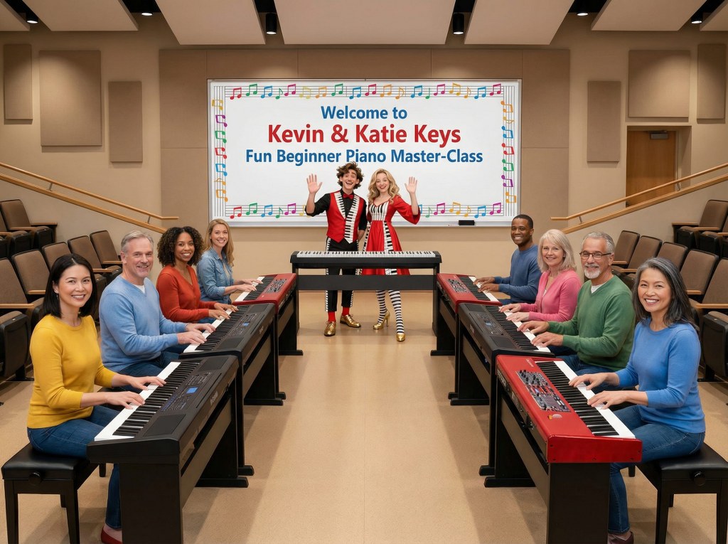Kevin & Katie Keys teaching adult students in large music classroom auditorium
