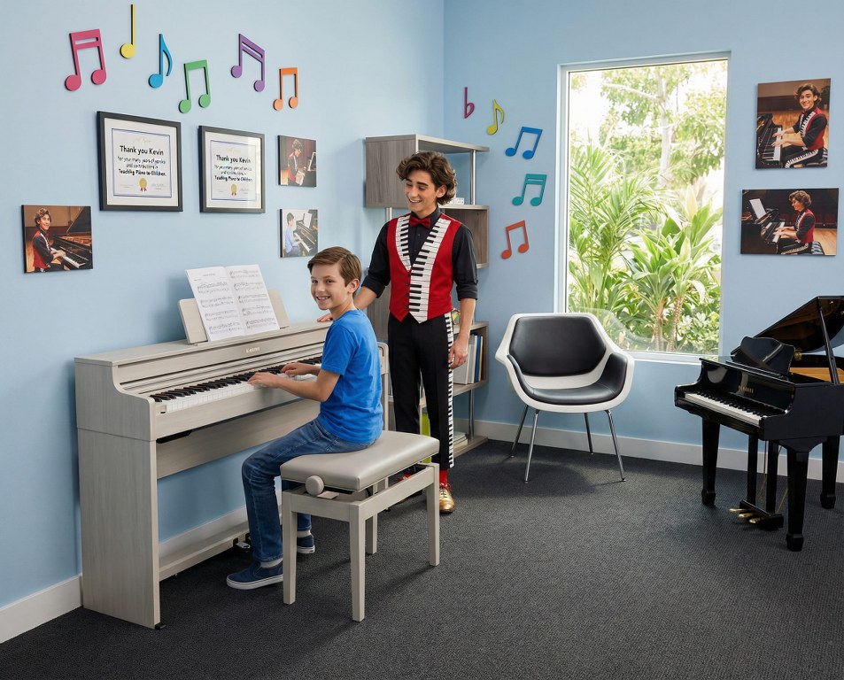 Casio AP-S450 gray beige with student taking lessons from Kevin Keys