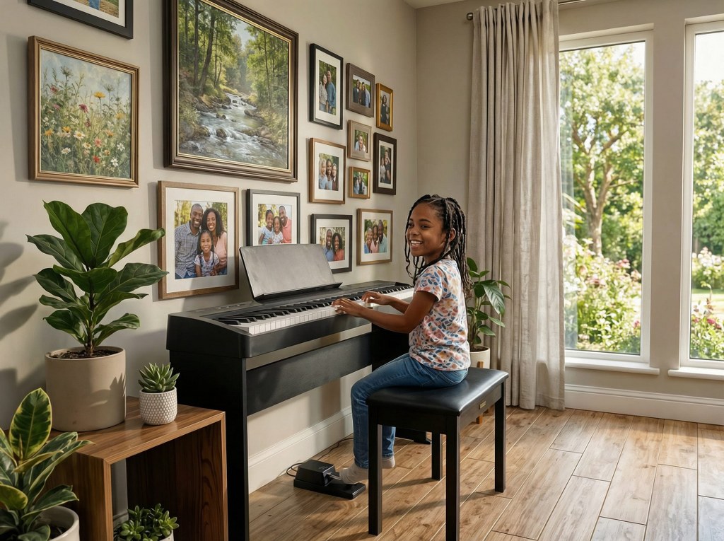Girl playing Kawai ES60 in her home