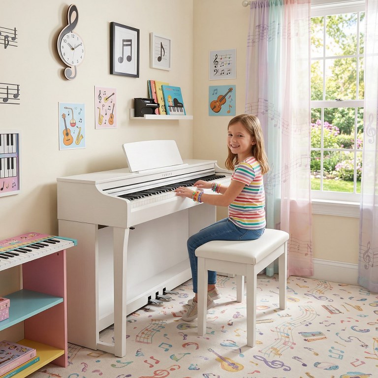 Girl playing Yamaha CLP-825 white