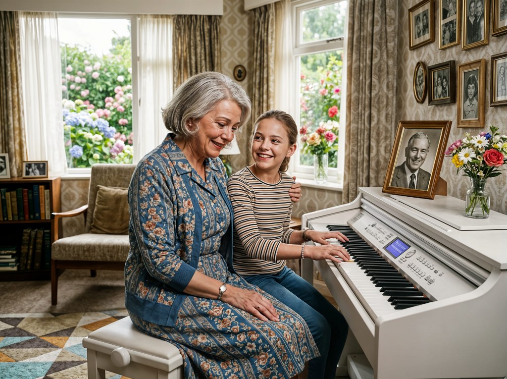 Grandmother & granddaughter at piano