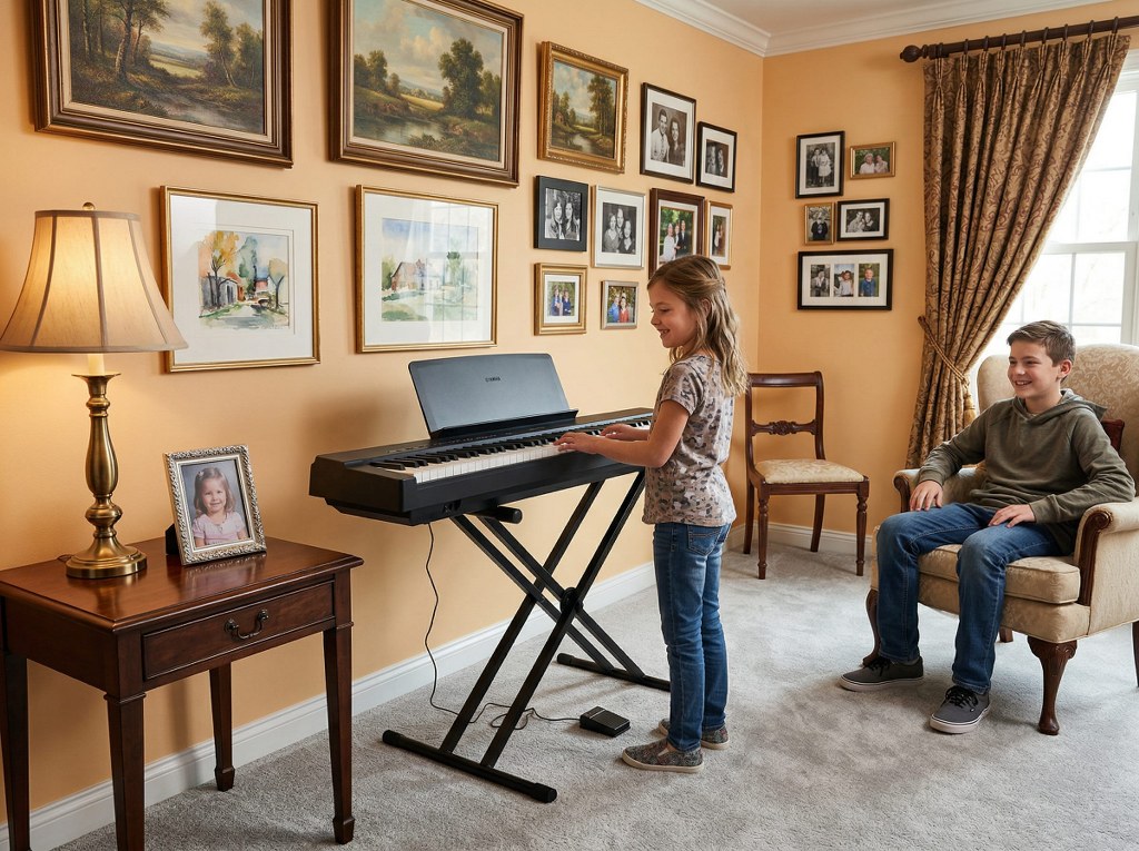 Yamaha P-225 girl playing the piano