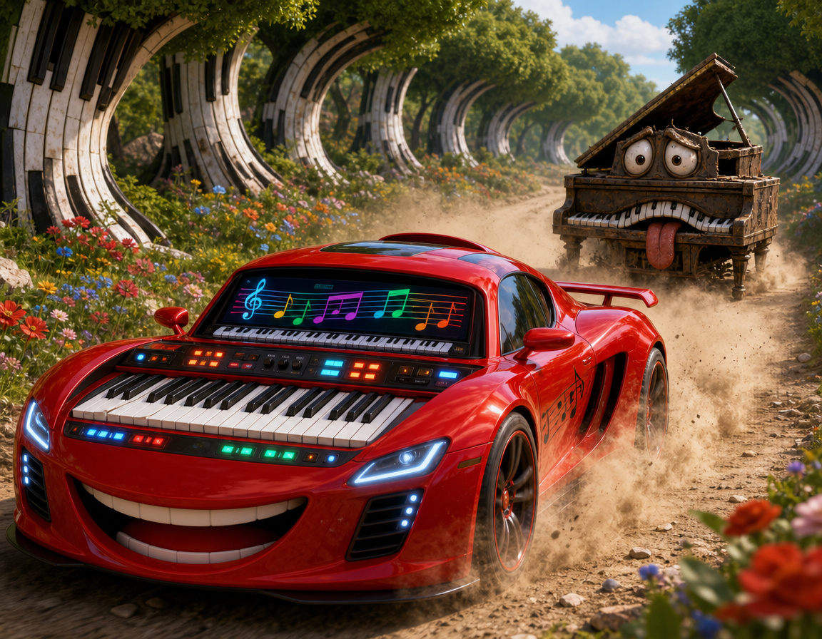 Digital Piano car racing old acoustic grand piano