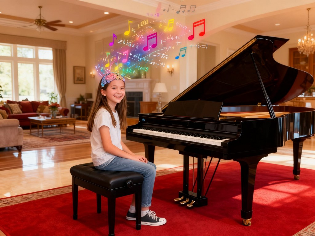 Young girl playing piano