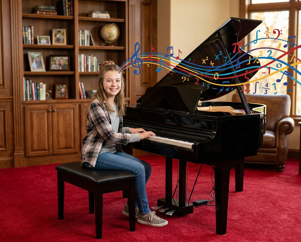 young teenage girl playing piano