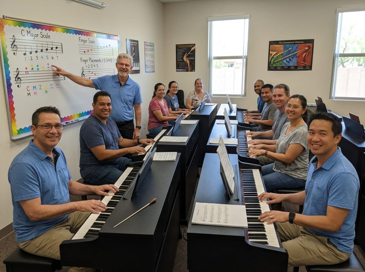 Tim Praskins teaching group piano lessons