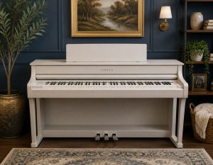 Yamaha CLP-845 white birch in living room